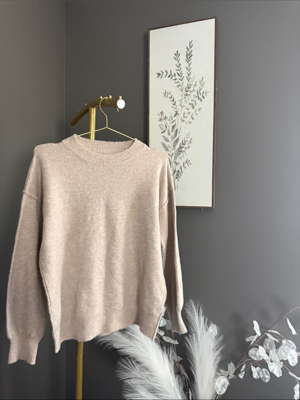 Women's Crewneck Sweater in Light Beige - Classic Soft Knit